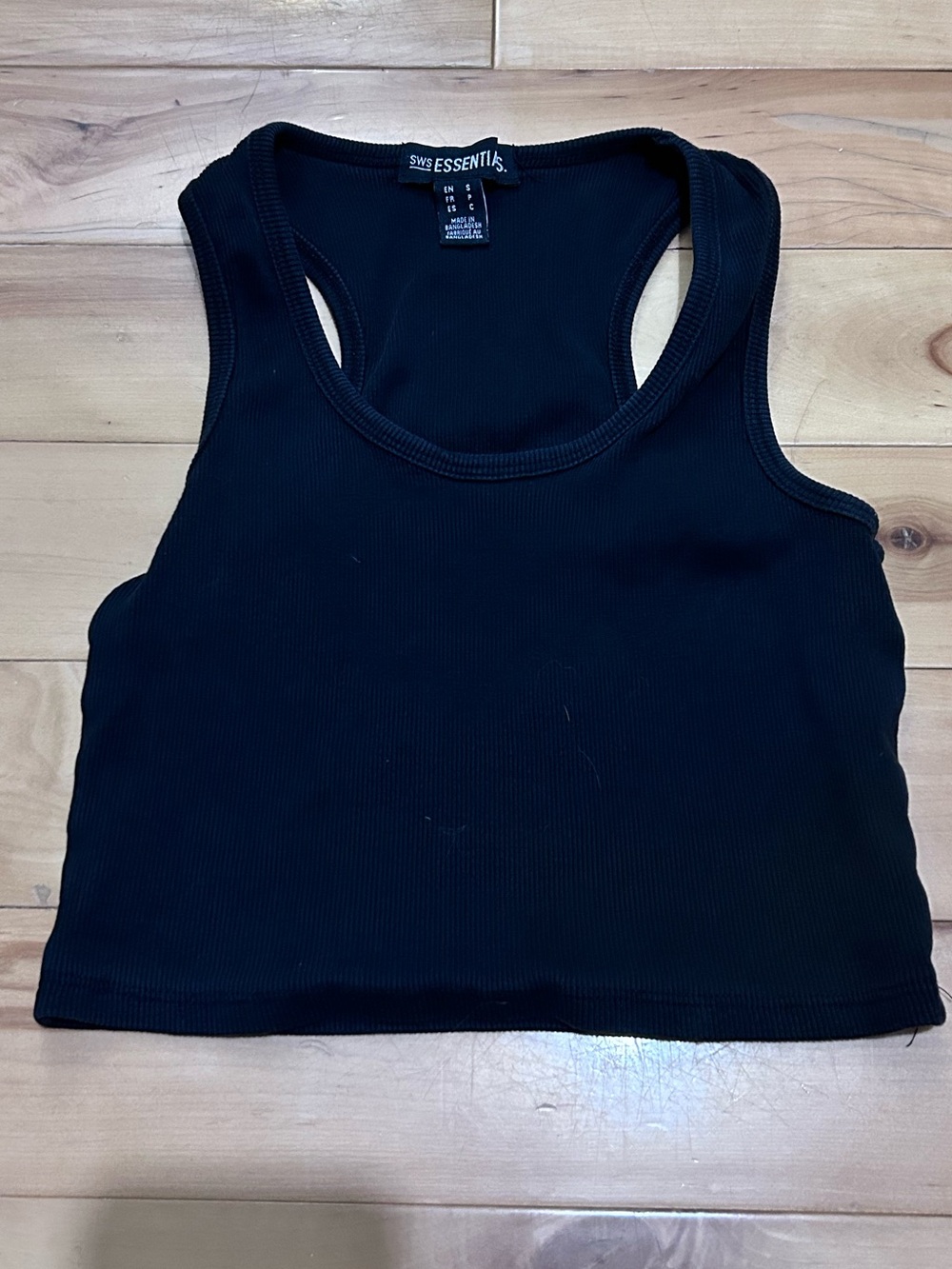 Essentials Black Ribbed Crop Tank Top - Picture 3 of 5